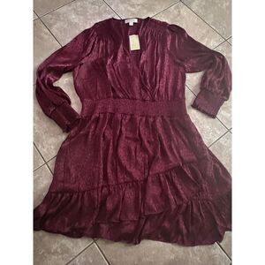 NWT $165 Michael Kors 2X Julia Satin Blouson Dress In Dark Ruby